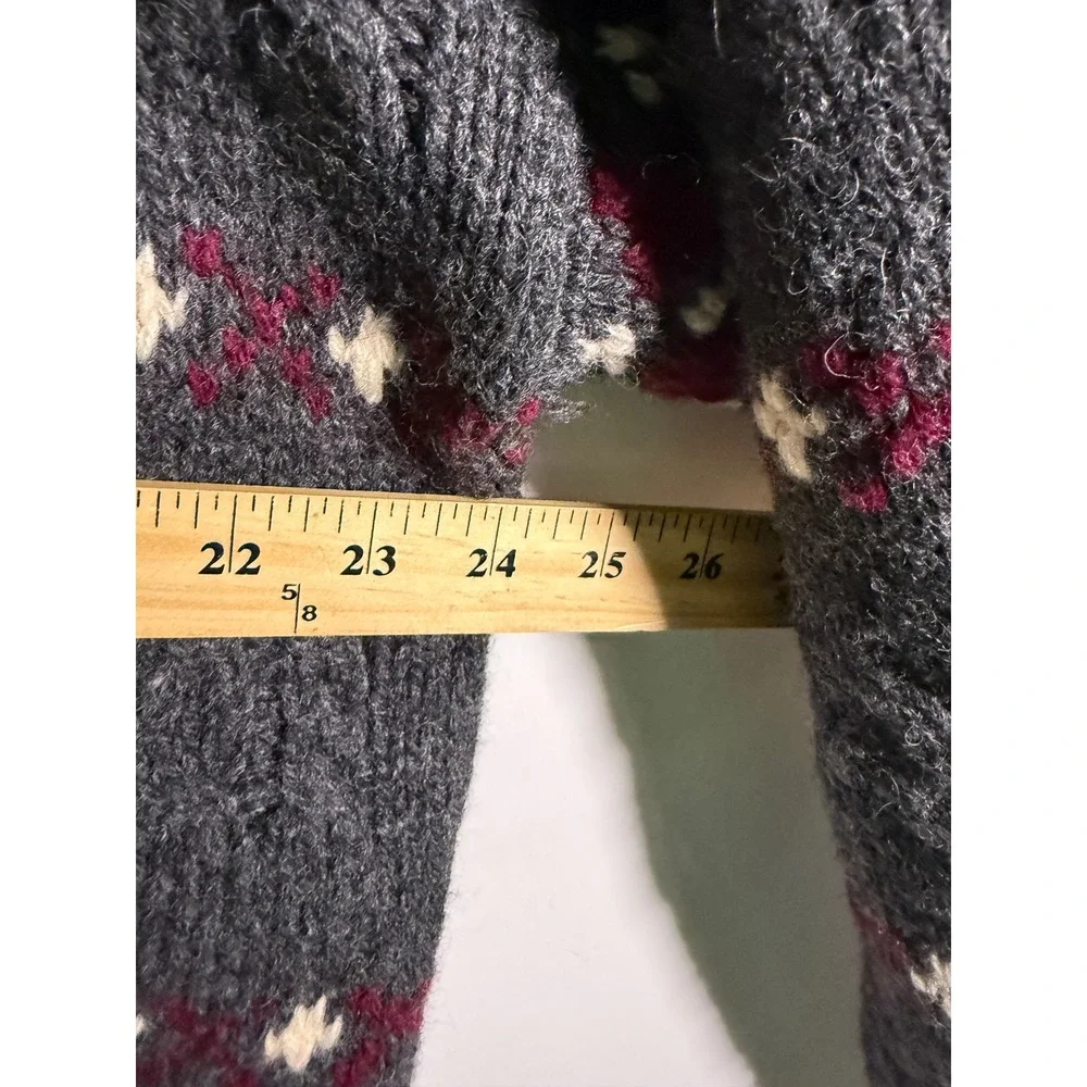 John Ashford Sport Mens Gray Fair Isle Shetland Wool Hand Knitted Sweater Medium